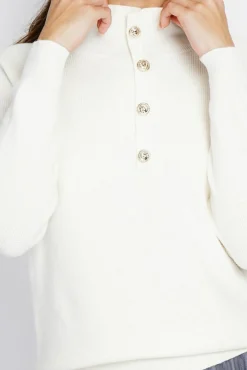 Outlet Assuili Pull en Cachemire & Soie mélangés col montant boutonné naturel