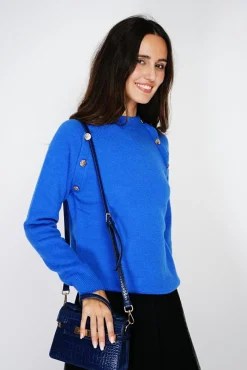 Femme C&Jo Pull en Cachemire mélangé boutons fantaisie royal