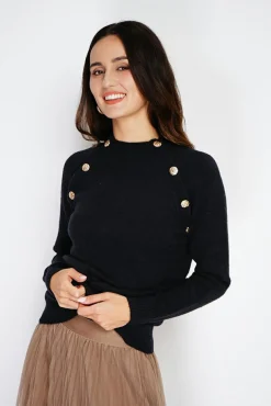 Femme C&Jo Pull en Cachemire mélangé boutons fantaisie noir
