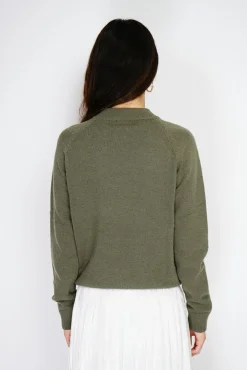 Femme C&Jo Pull en Cachemire mélangé boutons fantaisie kaki