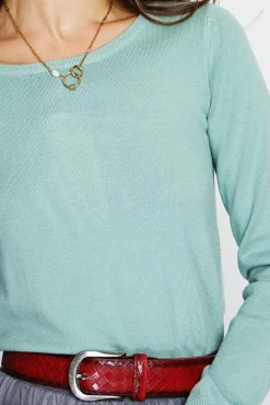 Femme Assuili Pull en Cachemire mélangé col rond jade