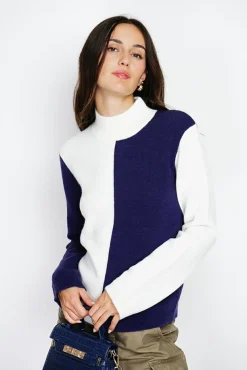 Femme Assuili Pull en Cachemire mélangé col montant naturel/nuit