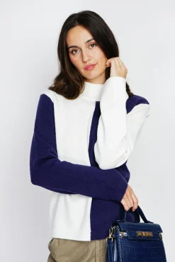 Femme Assuili Pull en Cachemire mélangé col montant naturel/nuit