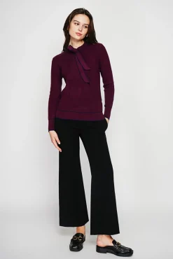 Online C&Jo Pull en Cachemire mélangé col V à noeud bordeaux