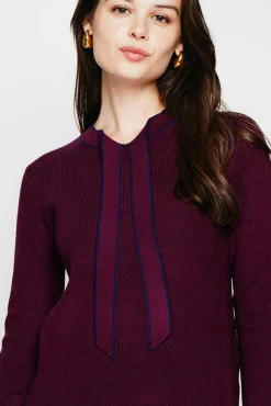 Online C&Jo Pull en Cachemire mélangé col V à noeud bordeaux