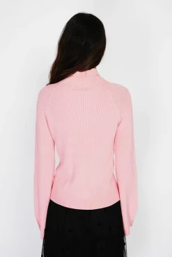 Femme C&Jo Pull en Cachemire mélangé col montant rose