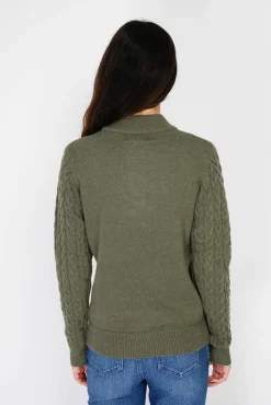 Femme C&Jo Pull en Cachemire mélangé col boutonné kaki