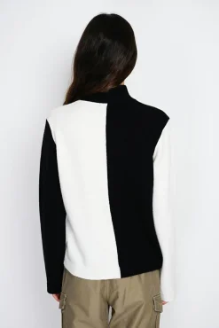 Femme Assuili Pull en Cachemire mélangé col montant naturel/noit