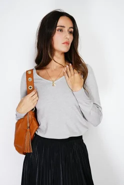 Femme Assuili Pull en Cachemire mélangé col V givre