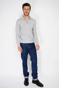 Hot C&Jo Pull en Cachemire mélangé col polo à boutons givre