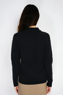 Femme C&Jo Pull en Cachemire mélangé col boutonné noir