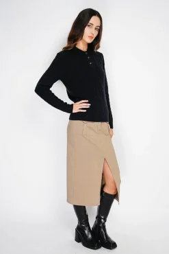 Femme C&Jo Pull en Cachemire mélangé col boutonné noir