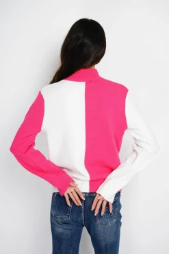 Hot Assuili Pull en Cachemire mélangé col montant naturel/fushia