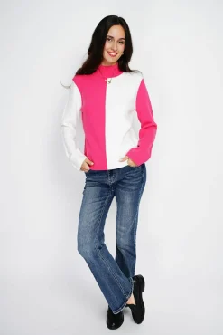 Hot Assuili Pull en Cachemire mélangé col montant naturel/fushia