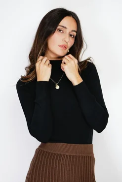 Femme Assuili Pull en Cachemire mélangé col montant noir