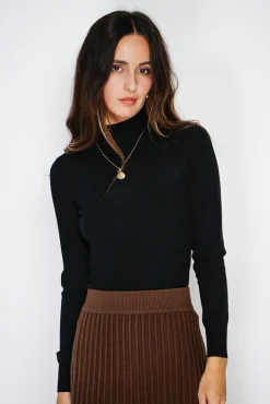 Femme Assuili Pull en Cachemire mélangé col montant noir