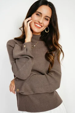 C&Jo Pull en Cachemire mélangé col montant taupe