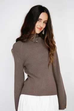 C&Jo Pull en Cachemire mélangé col montant taupe