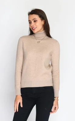 Hot C&Jo Pull en Cachemire mélangé col roulé fourré thermique camel