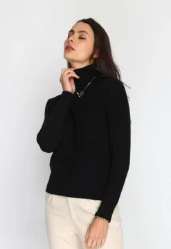 Online C&Jo Pull en Cachemire mélangé col roulé fourré thermique noir