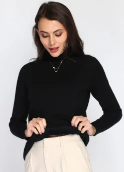 Online C&Jo Pull en Cachemire mélangé col roulé fourré thermique noir