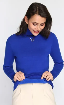 Sale C&Jo Pull en Cachemire mélangé col roulé fourré thermique royal