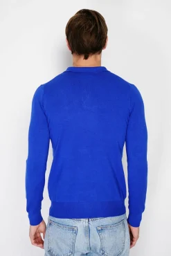 Outlet C&Jo Pull en Cachemire mélangé col polo à boutons royal