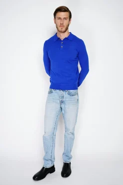 Outlet C&Jo Pull en Cachemire mélangé col polo à boutons royal