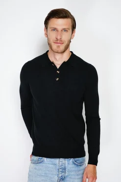 Online C&Jo Pull en Cachemire mélangé col polo à boutons noir