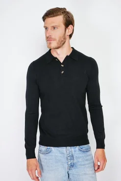 Online C&Jo Pull en Cachemire mélangé col polo à boutons noir