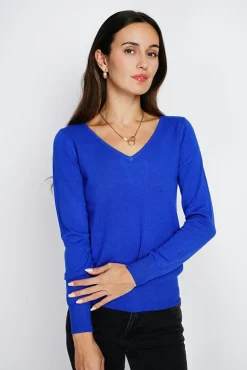 Femme Assuili Pull en Cachemire mélangé col V royal