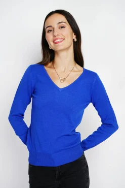 Femme Assuili Pull en Cachemire mélangé col V royal