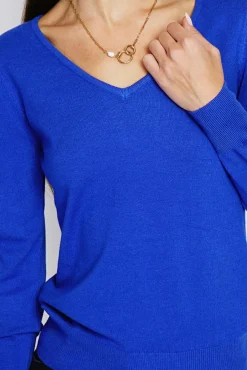 Femme Assuili Pull en Cachemire mélangé col V royal