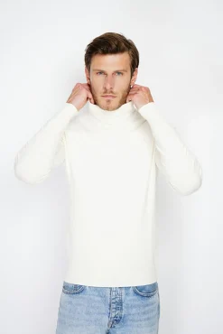 Homme C&Jo Pull en Cachemire mélangé col roulé naturel