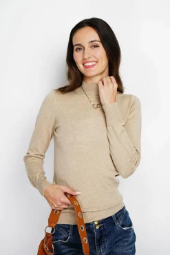 Outlet Assuili Pull en Cachemire mélangé col montant camel