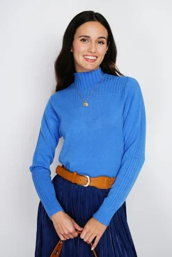 Best Assuili Pull en Cachemire mélangé col montant azur