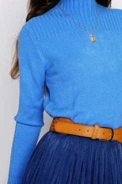 Best Assuili Pull en Cachemire mélangé col montant azur