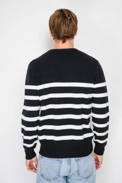 Homme C&Jo Pull en Cachemire mélangé ras du cou marinière noir