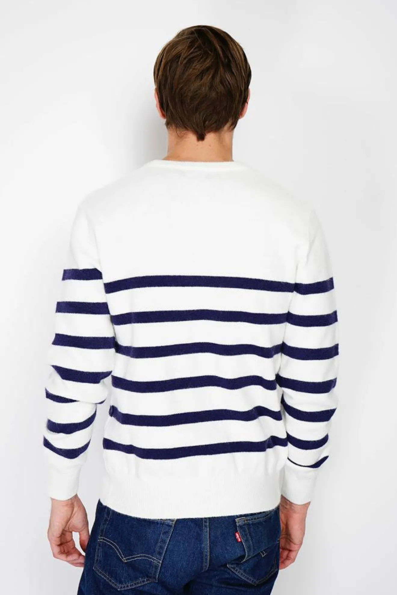 Homme C&Jo Pull en Cachemire mélangé ras du cou marinière naturel