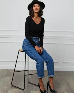 Femme Soft Cashmere Pull en Cachemire mélangé Romy noir