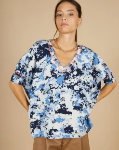 Femme Cashmere Tribu Pull en Coton & Cachemire Maya à motif nuit