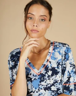 Femme Cashmere Tribu Pull en Coton & Cachemire Maya à motif nuit