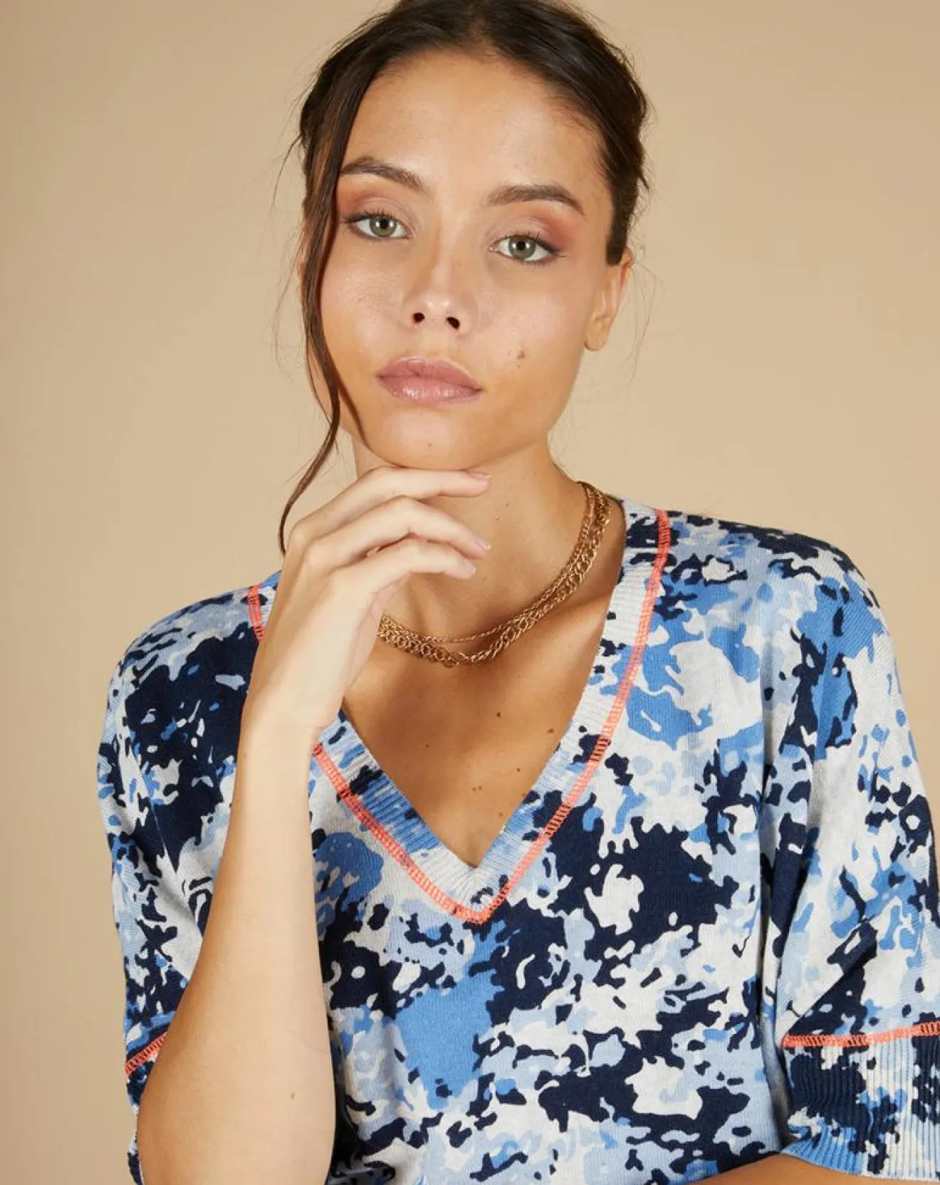 Femme Cashmere Tribu Pull en Coton & Cachemire Maya à motif nuit