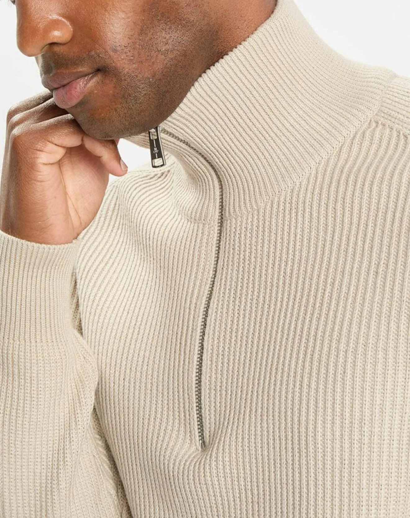 Homme Marc O'Polo Pull en Coton & Laine côtelé écru