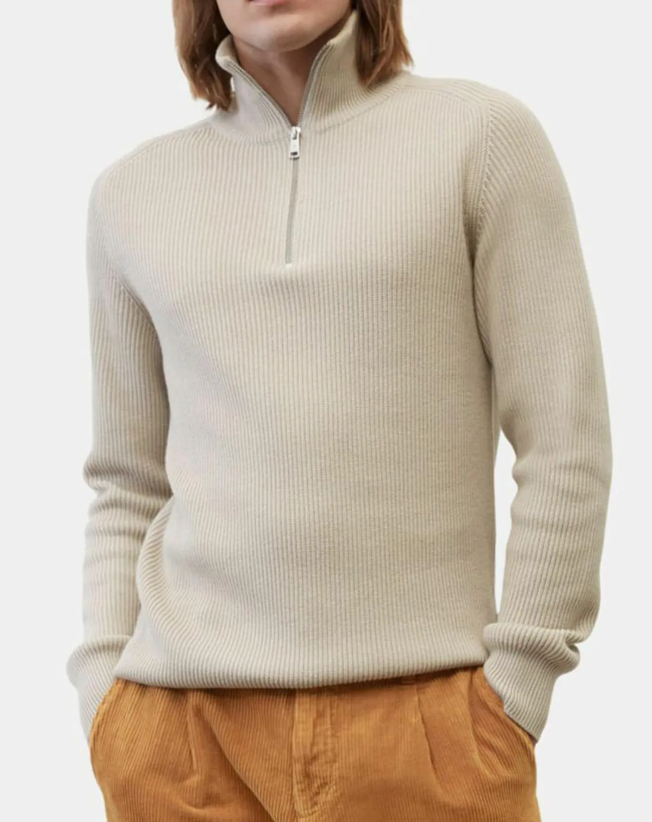 Homme Marc O'Polo Pull en Coton & Laine côtelé écru