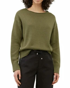 Femme Marc O'Polo Pull en Coton & Lin Col Bateau kaki