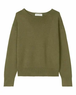 Femme Marc O'Polo Pull en Coton & Lin Col Bateau kaki
