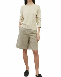 Hot Marc O'Polo Pull en Coton & Lin Col Bateau beige clair