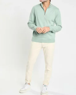 Homme Hackett London Pull en Coton & Soie col camionneur vert moyen