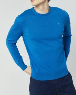 Homme Hackett London Pull en Coton & Soie col rond bleu vif
